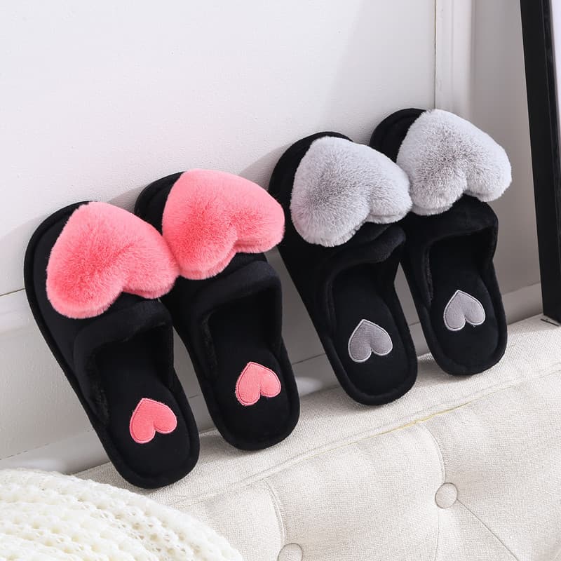 Autumn Winter Cotton Cartoon Shoes Floor Non-Slip Warm Lady Style Big Heart Maternity Home Slippers