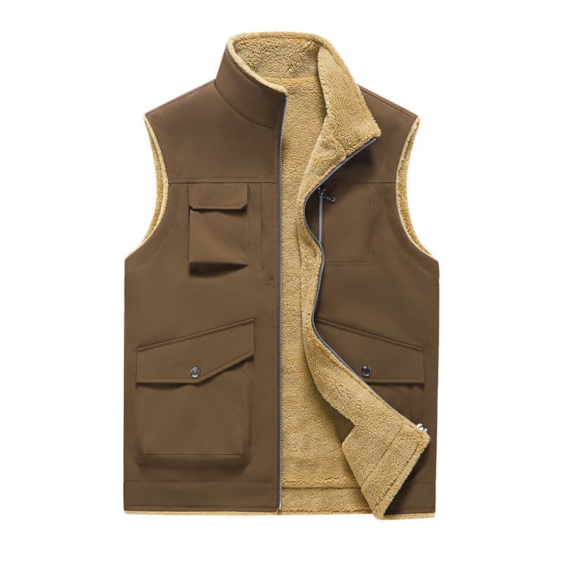 Men’S Fleece-Lined Work Vest – Multi-Pocket Utility Vest With Stand Collar, Lightweight & Warm For Outdoor, Hiking, Casual Wear