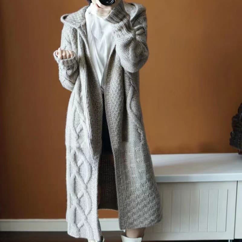 Women's Clothing sweater jacket women's medium and long lazy style loose cardigan twist thick sweater jacket