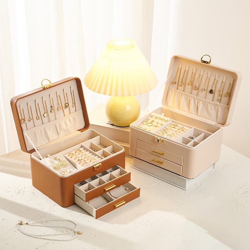 Drawer Style Jewelry Box With Large Capacity For Rings, Earrings, Necklaces, Bracelets And Leather Jewelry Storage Box