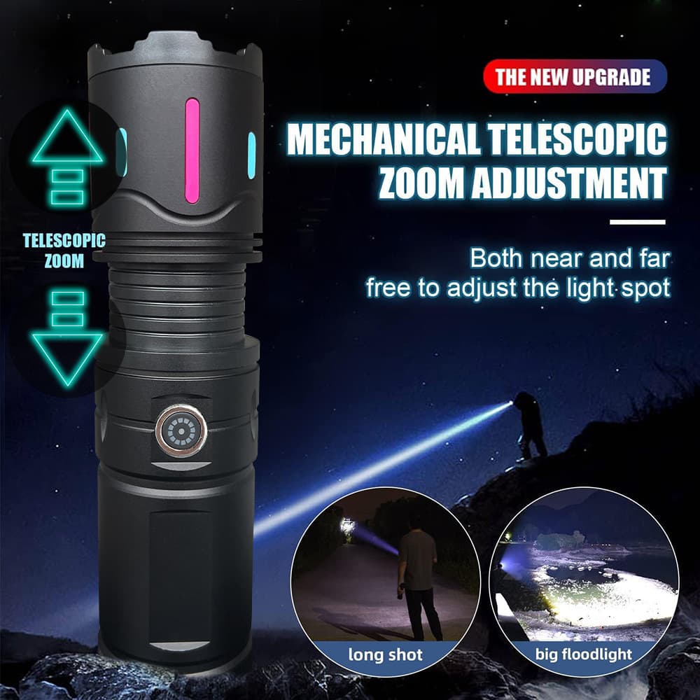 White laser light far-flung aluminum alloy fluorescent strip telescopic zoom multi-function flashlight with long endurance