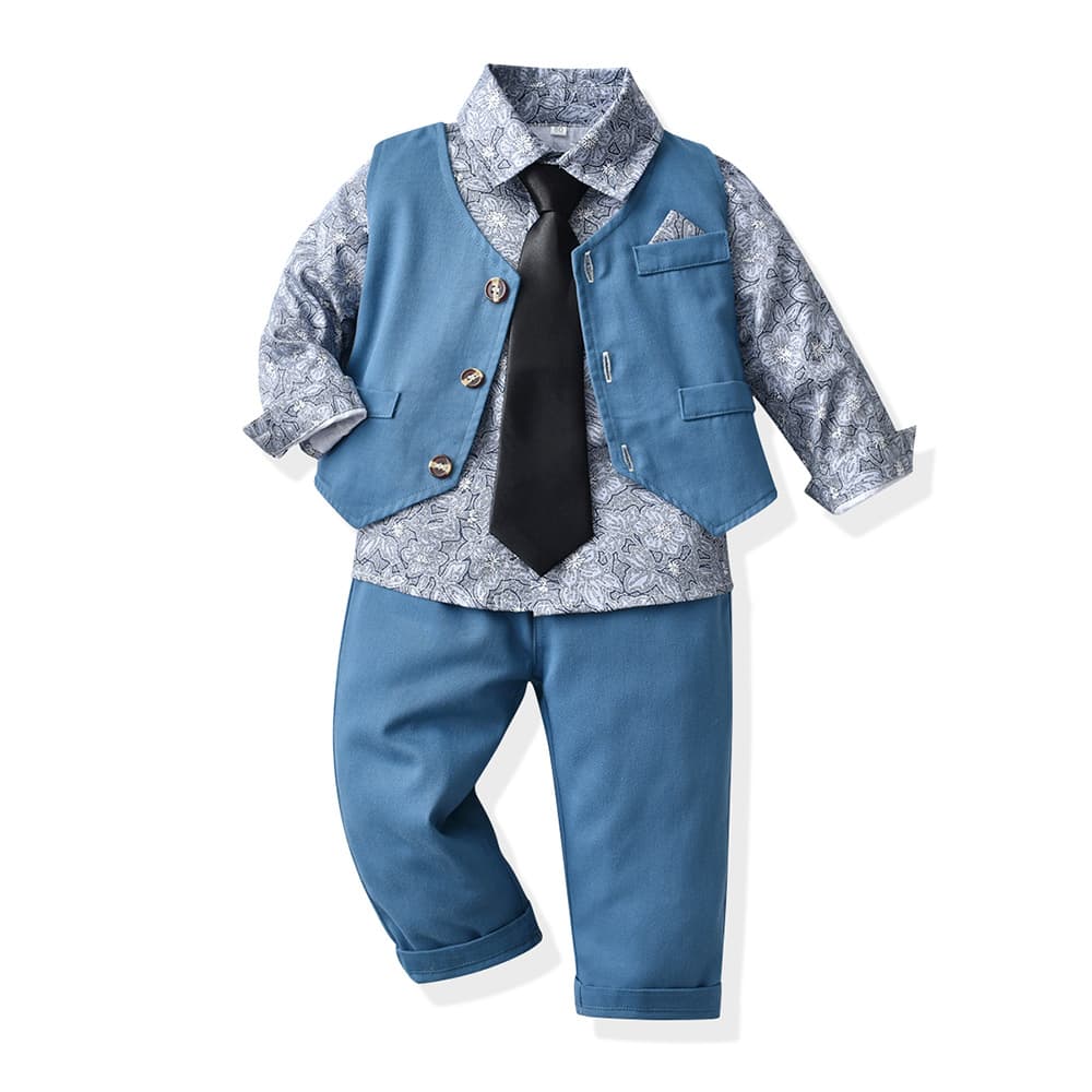 Kid's Clothing Boys vest trousers 2024 autumn children's gentleman suit baby birthday suit one year old dress stylish
