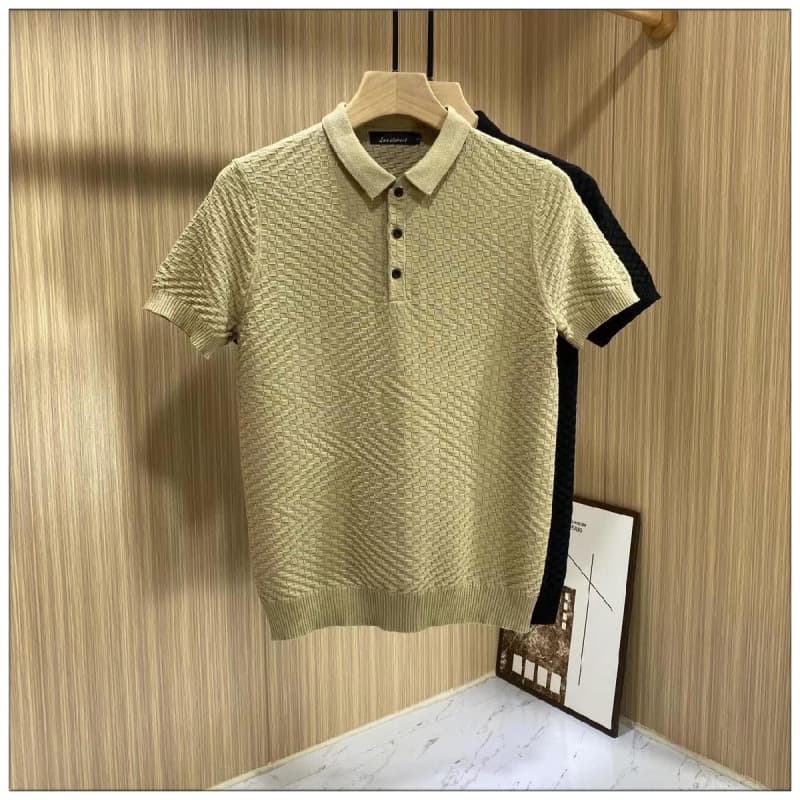 Men's Slim Fit Polo Neck Knit Shirt – Breathable Short Sleeve Summer Sweater In Classic Colors (M-3XL, Black/Beige/White/Grey/Green)