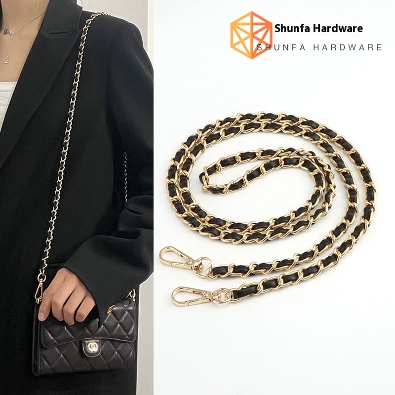 Crossbody Wearing Leather Chain Metal Chain Bag Strap PU Leather Single Shoulder Strap Hanging Rope Bag Chain