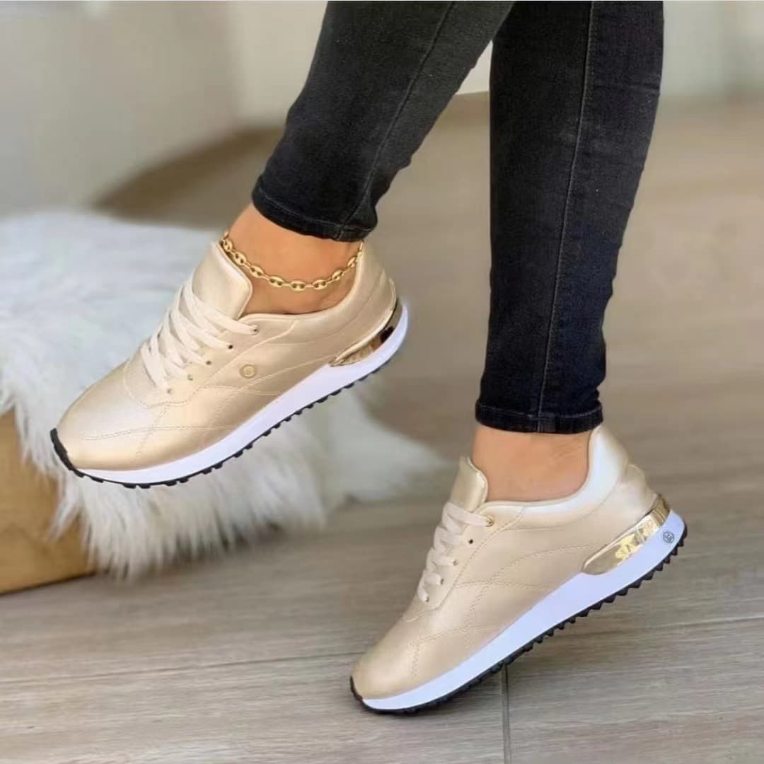 Plus-size women's thick sole casual single-shoe sneakers color simple lace-up