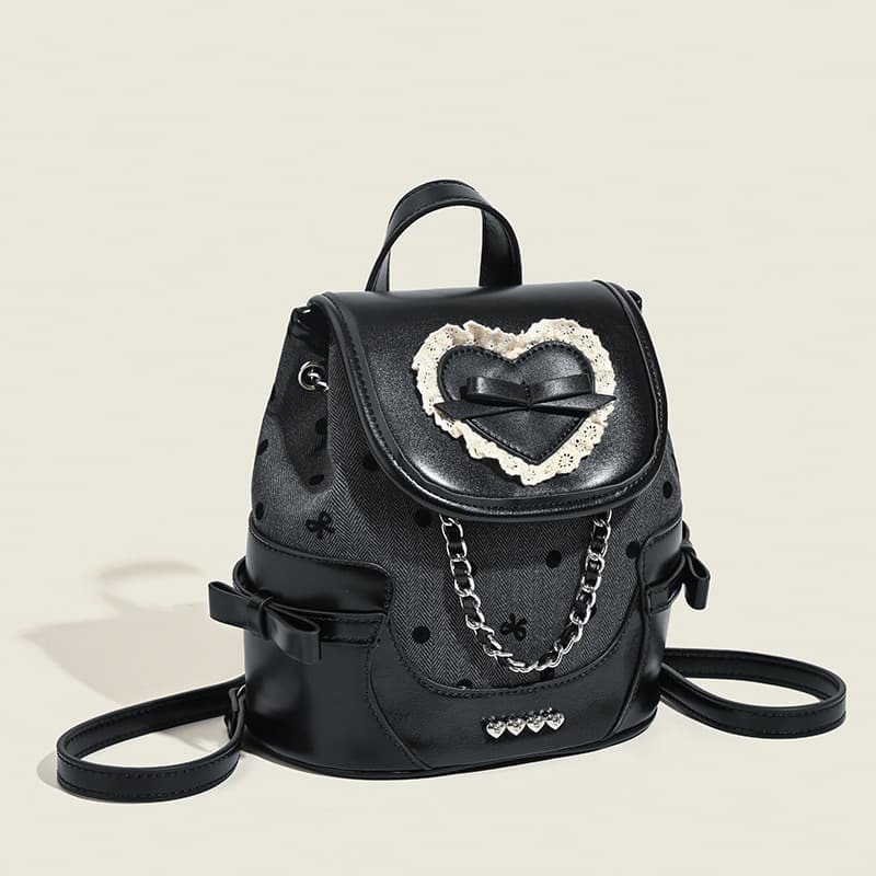 Heart-Shaped Polka Dot Bow Women's Bag Small Backpack Fashionable And Versatile