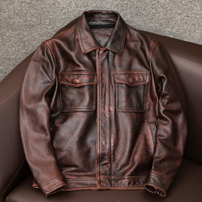 Men's Vintage PU Leather Jacket – Quilted Lined Biker Coat With Relaxed Fit (Black/Brown, Thin & Thickened Versions)