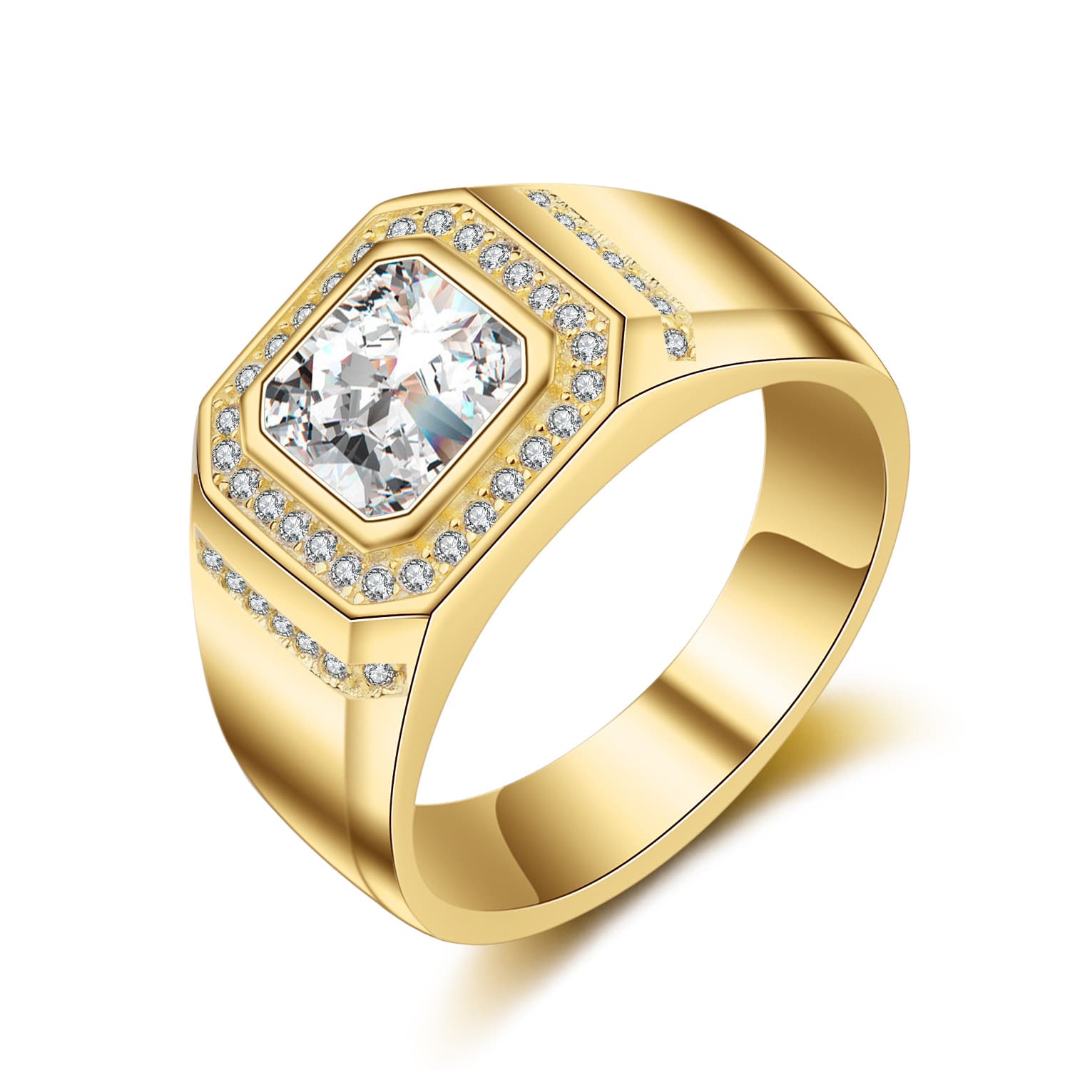 MJZ034 Simulated Square Diamond, Full Arm Set, Wealthy Diamond Ring, Trendy Men's Wide Version, Large Ring