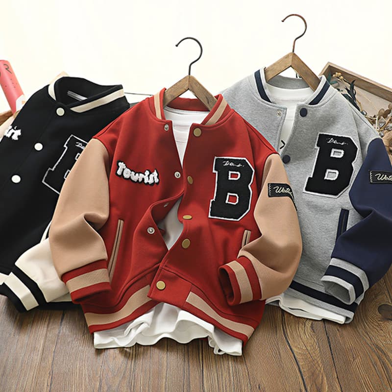 Mother & Kids "Unisex Kids Baseball Jacket Soft Cotton Casual Outerwear For Boys & Girls (8+ Years) - Grey/Black/Red"