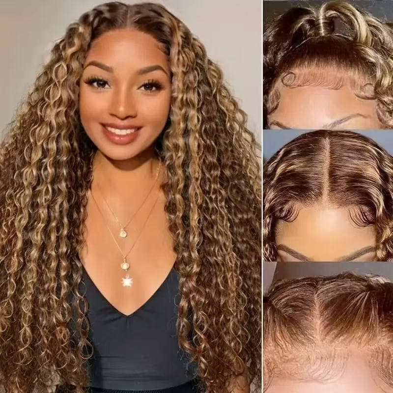 Perruque en cheveux humains naturels, longs, courts et bouclés, avec bonnet frontal en dentelle, issue du commerce extérieur et de la mode europée