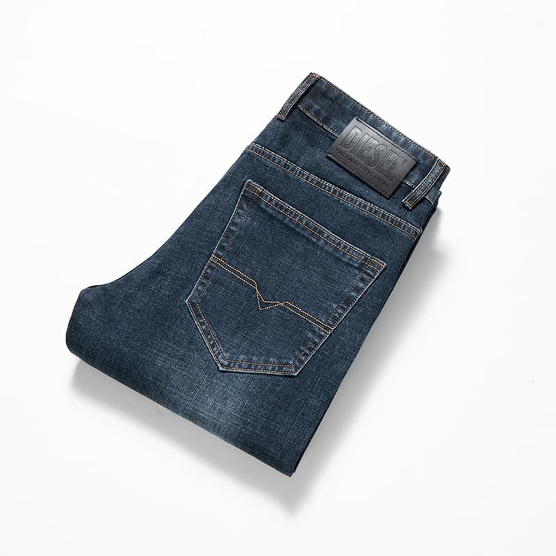 Suitable For All Seasons Italian High-End European Jeans Autumn Winter Dark Wash Slim Fit Straight Leg Stretch Embroidered Men's Trousers