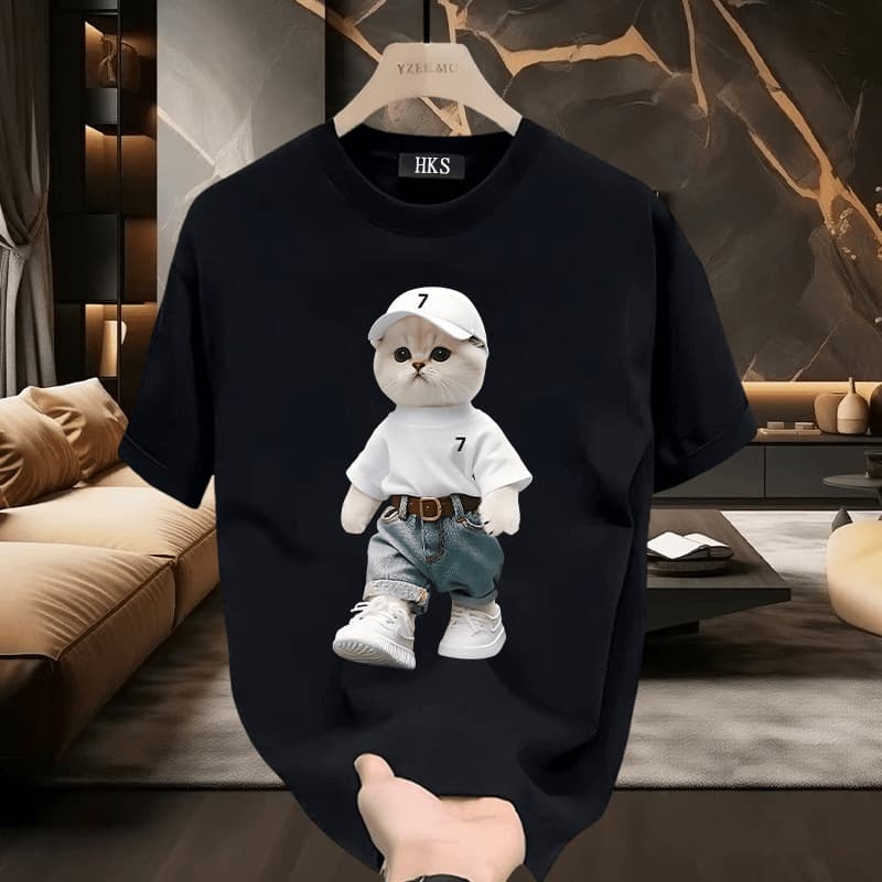 Men's Clothing Fashion Brand Heavy Printed Pure Cotton Short Sleeved T Shirt Men's Summer New Loose Round Neck Couple Half Sleeved Tops