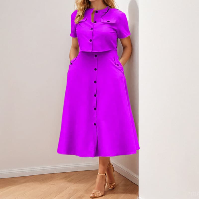 Ensemble élégant haut court décontracté de couleur unie et jupe à un bouton – Tenue élégante pour femme, idéale pour le travail et les loisirs