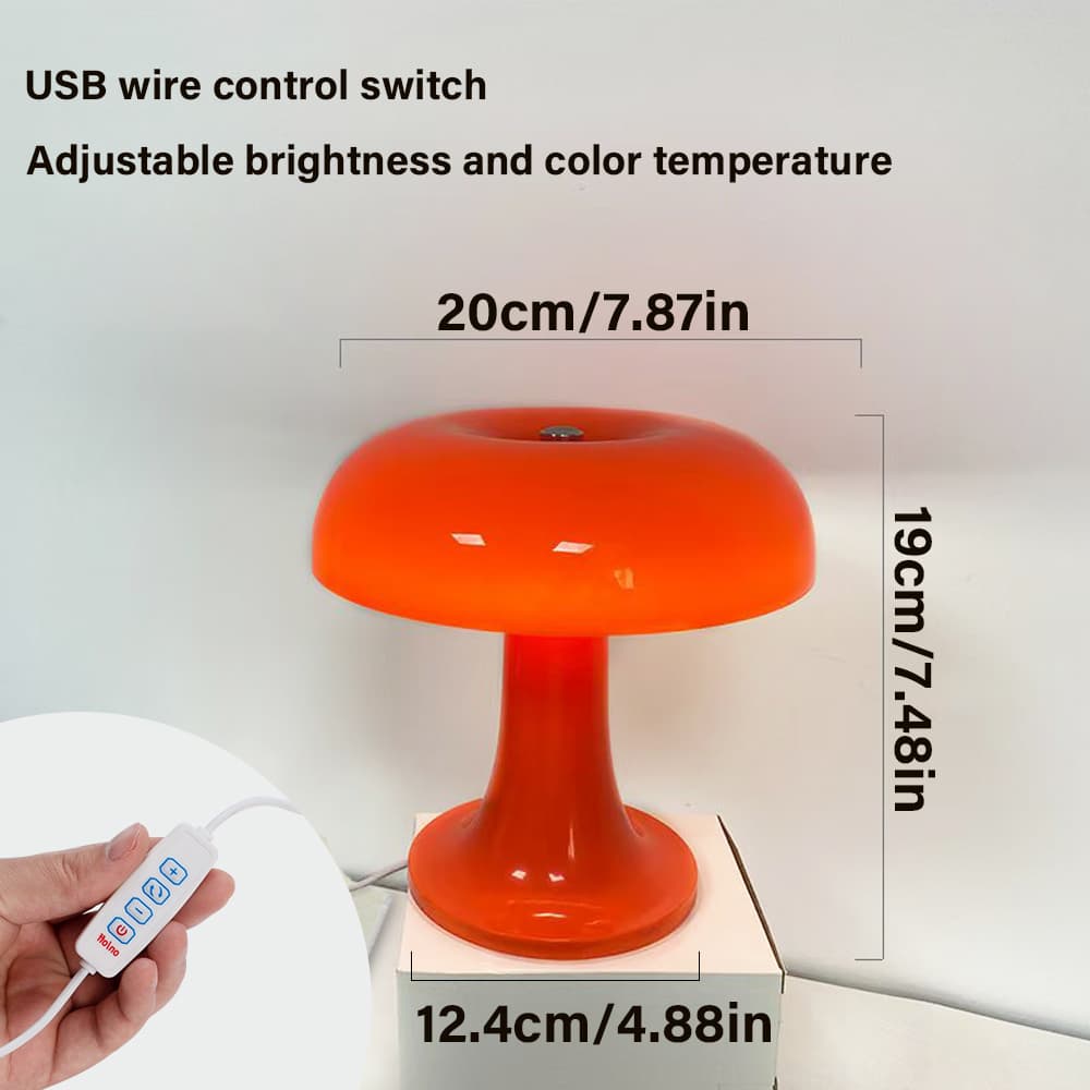 Mushroom Table Lamp, Touch Control 3 Color Dimmable LED Desk Light, Cordless Rechargeable Eye-Caring Bedside Lamp