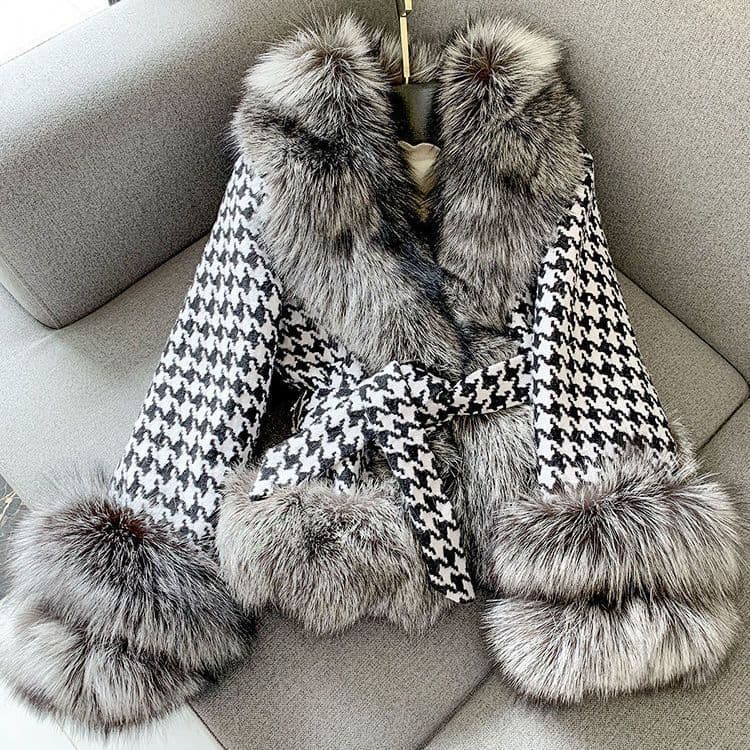 Women's Clothing Fur women's short style new young style women's short style houndstooth fur collar silver fox fur