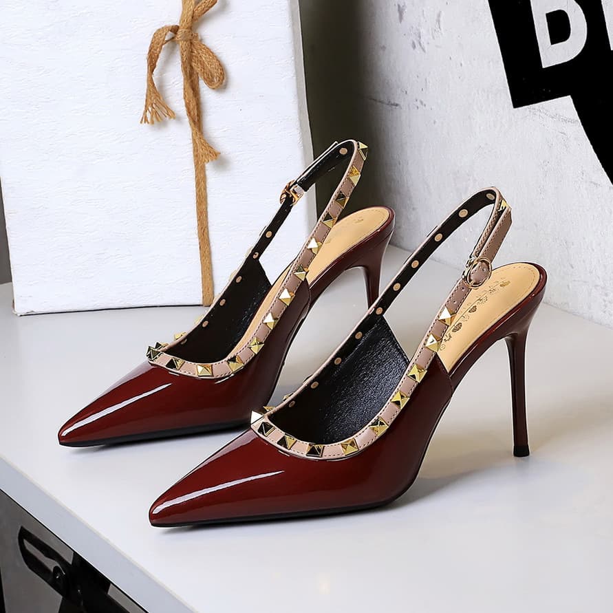 Women's Elegant Pointed Toe Stiletto Heel Dress Pumps With Studs And Ankle Strap For Parties Weddings & Evening Events Single Strap Single Shoes