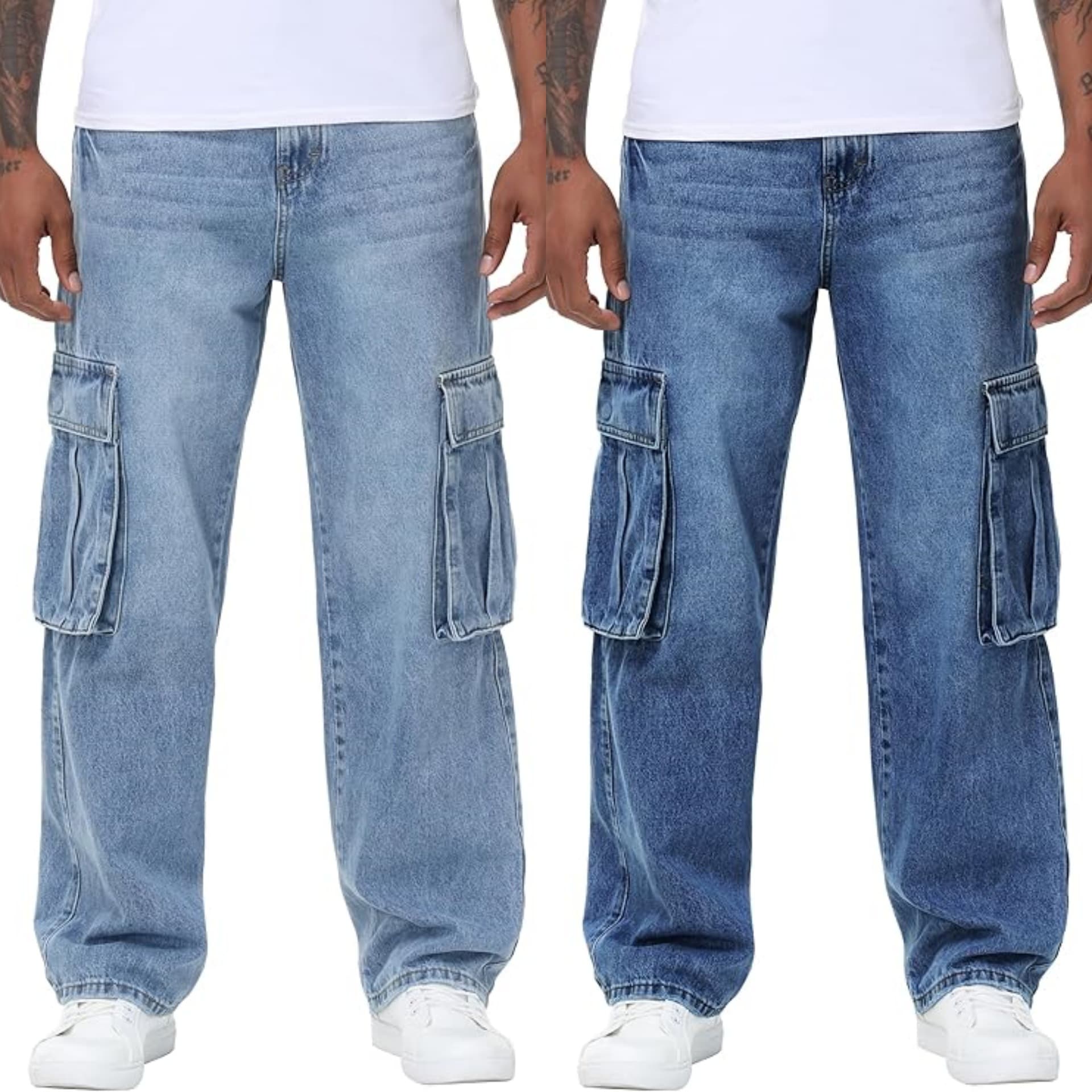 "Men's Stretch Denim Jeans – Relaxed Fit, Multi-Pocket Design (S-XXL, Cotton Blend, Stonewash & Dark Blue)"