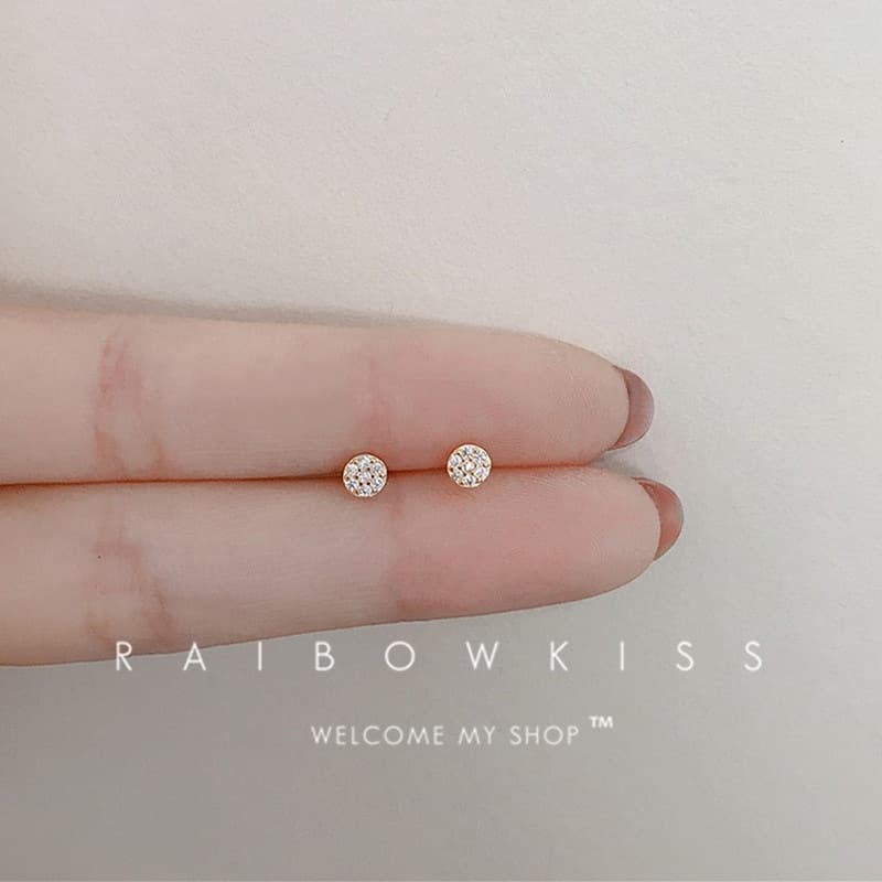 Mini invisible stud earrings for work small flower heart lotus stud earrings silver zircon disc ear bone stud for women