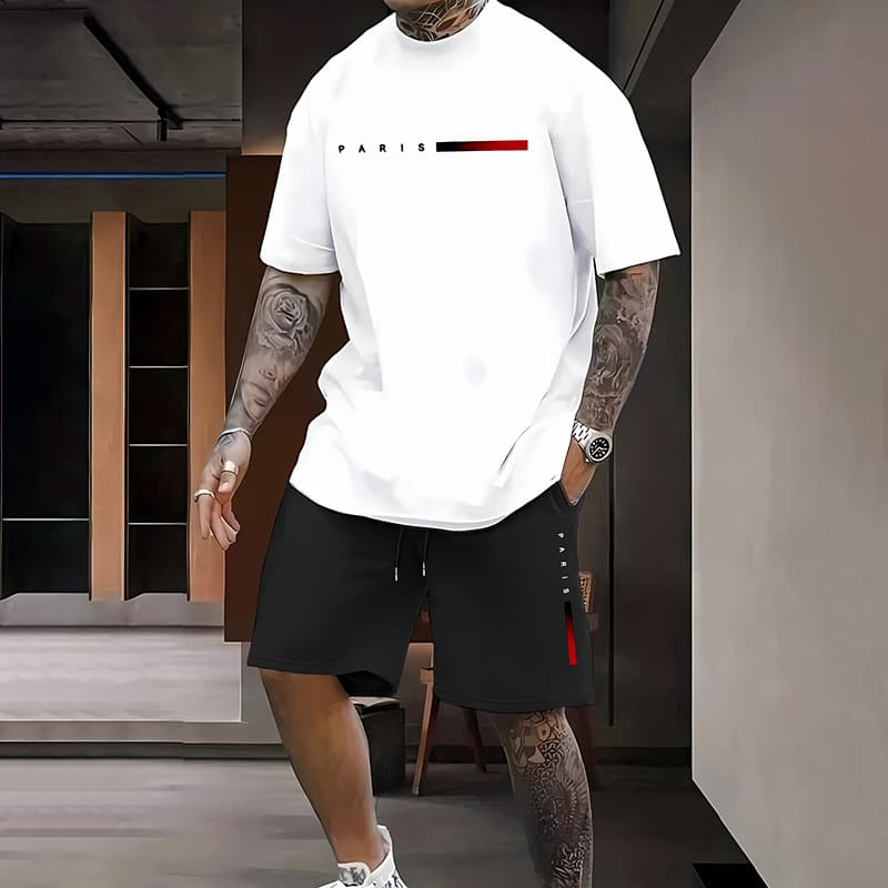 Men's Summer Suits New Style Positioning Printing Fashion Short Sleeved Shorts Two Piece Suits Leisure Sports