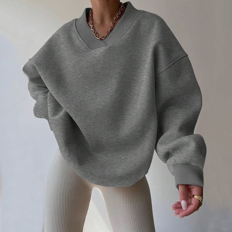 Women's Casual Long Sleeve Round Neck Pullover Sweatshirt - Loose Fit, Solid Color, Comfortable Cotton Blend For Everyday Wear