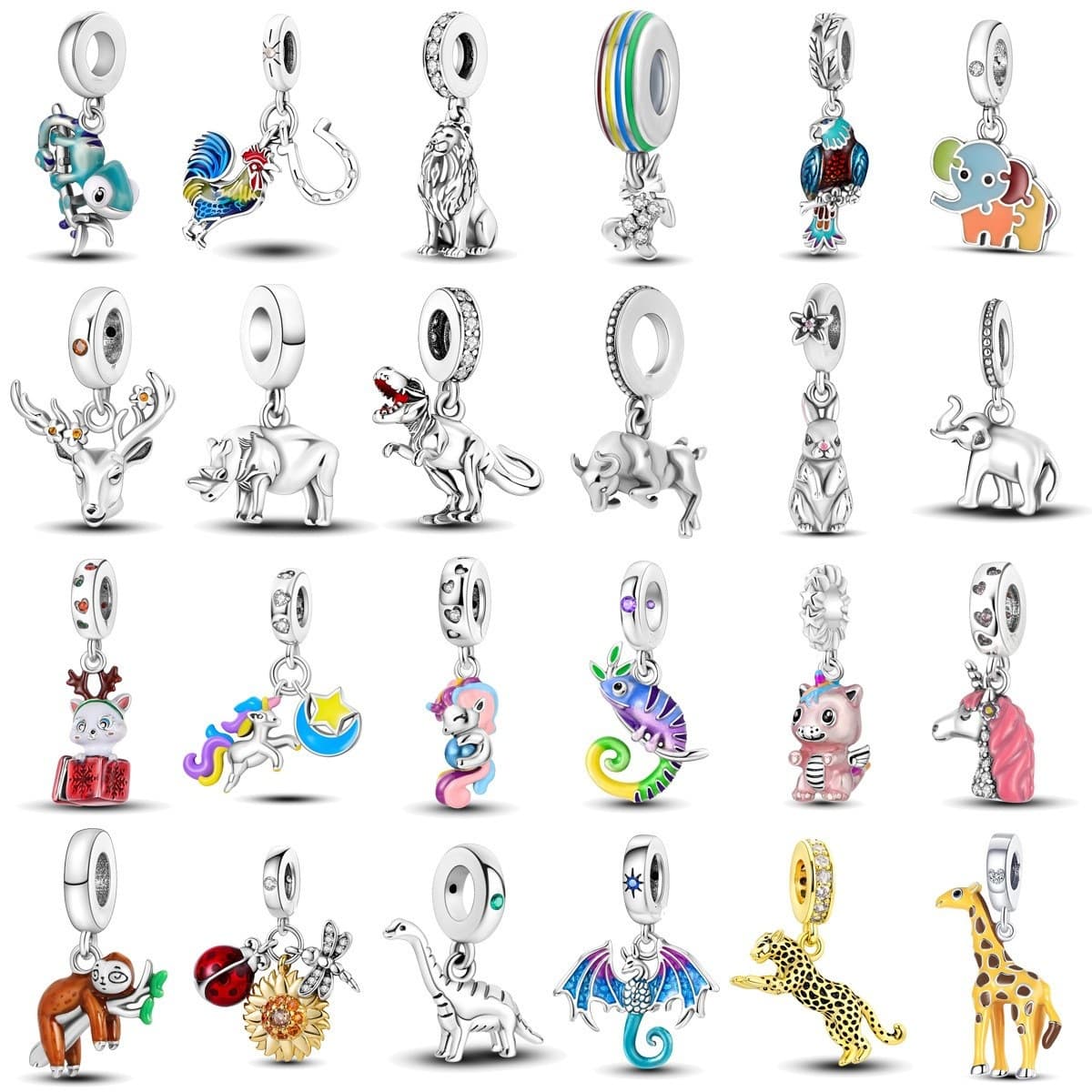 Women's Jewelry Copper Plated 925 Silver Beaded Accessories Diy Cute Animal Bracelet Necklace Pendant Gift