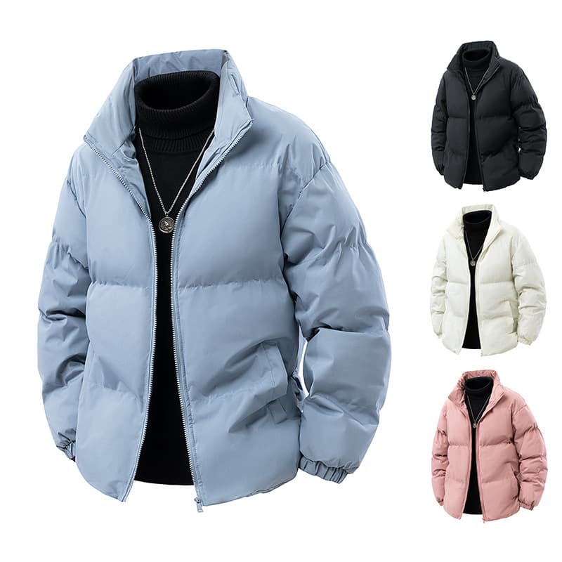 "Men's Oversized Cotton Jacket - Thick Stand Collar Winter Coat, Solid Color Casual Outerwear In Black, White & More"