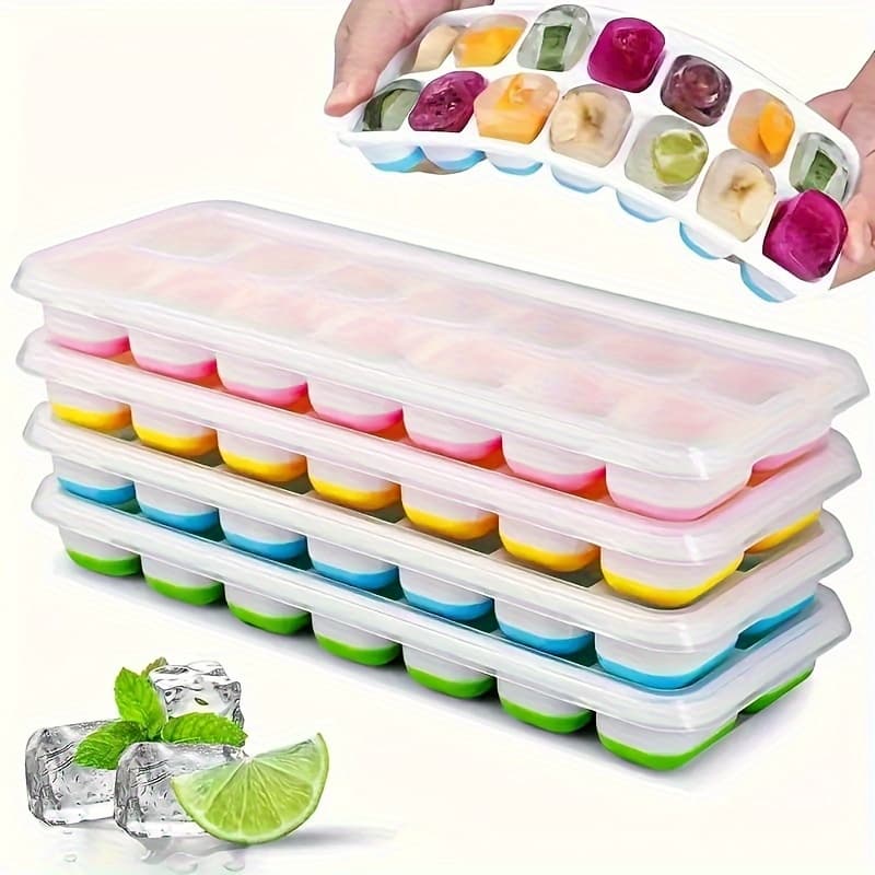 4pcs, ice cube mold, silicone ice cube tray, multifunctional household chocolate mold, stackable ice tray, cocktail, whiskey, kitchen utensils