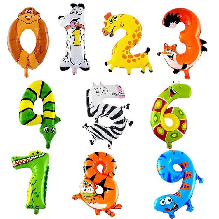 16" Animal-Themed Foil Number Balloons (0-9) – Vibrant Party Decor For Birthdays, Holidays & Special Celebrations