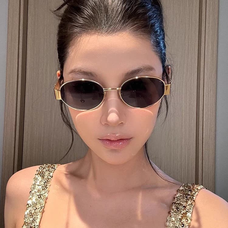 Vintage Old Money Style Metal Oval For Women, Sun Protection, High-end Feel, Small Frame, Hong Kong Style, Stylish