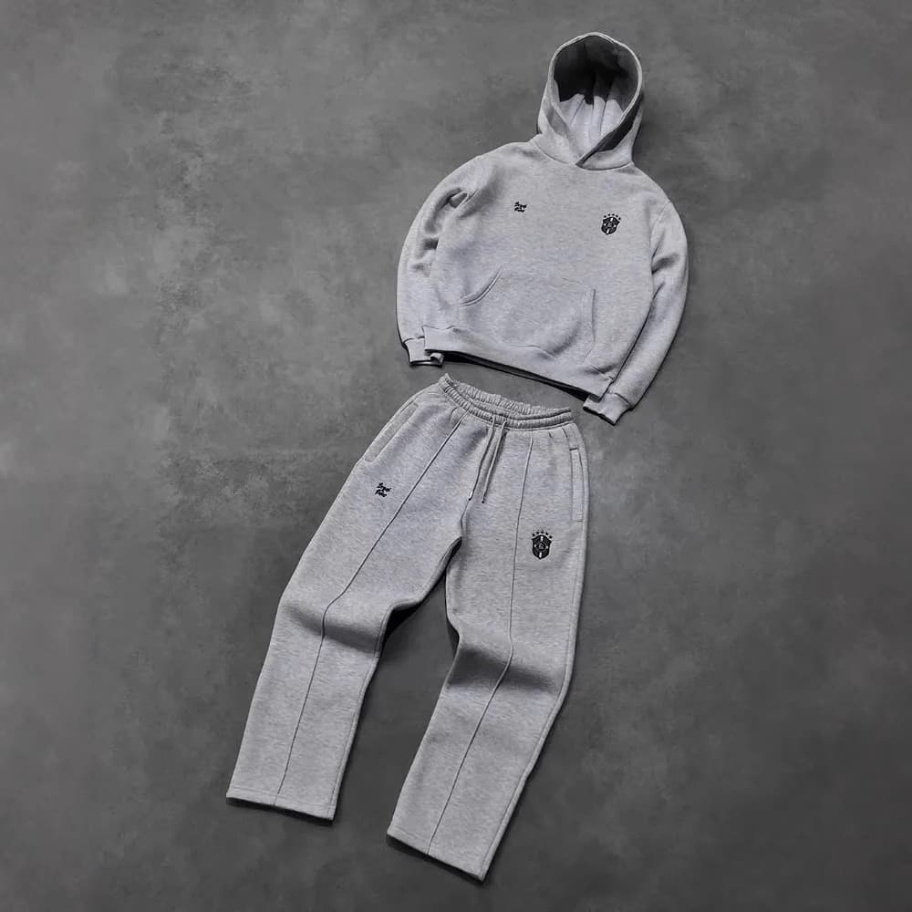 European And American Trendy Brand Embroidered Sports Sweatshirt Suit High Street Loose Hoodie Casual Lace Straight Sweatpants Trend