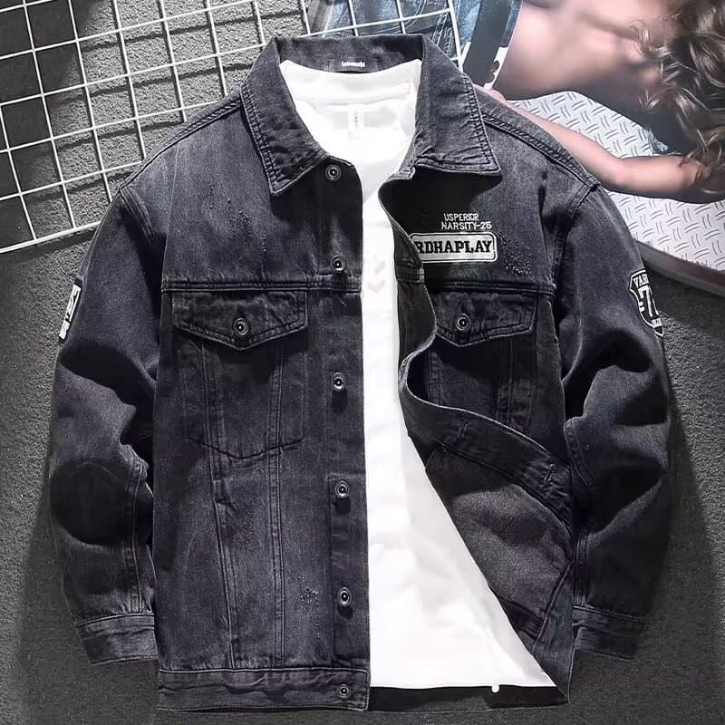 Spring new high street loose denim jacket trend versatile printed denim jacket for men