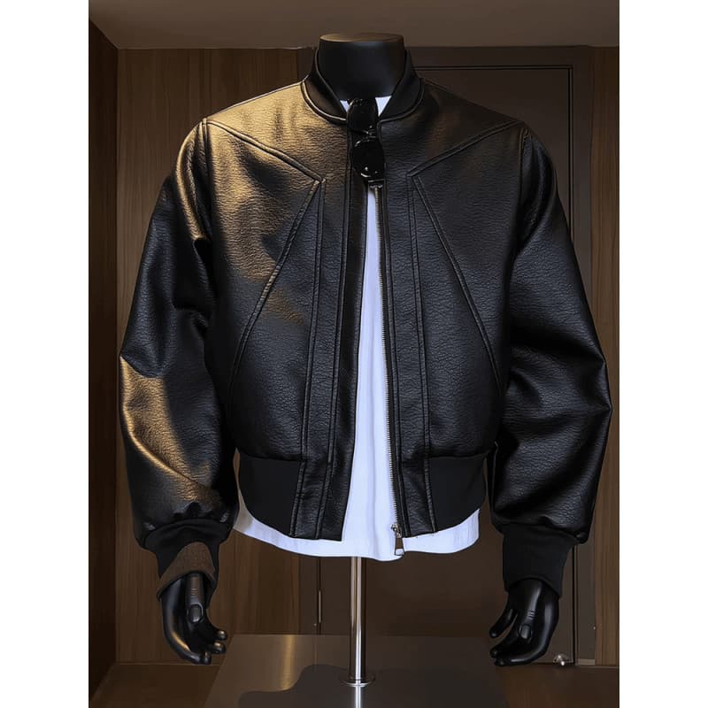 Men’s Vintage Cracked PU Leather Jacket – Retro Biker Style With Ribbed Hem Windproof & Abrasion-Resistant, Short-Length Design