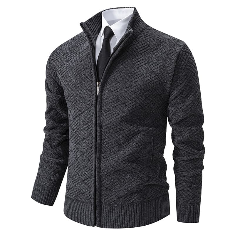 Men’s Fleece-Lined Stand Collar Knit Cardigan – Slim Fit Zip-Up Sweater For Winter (Sizes M-3XL)