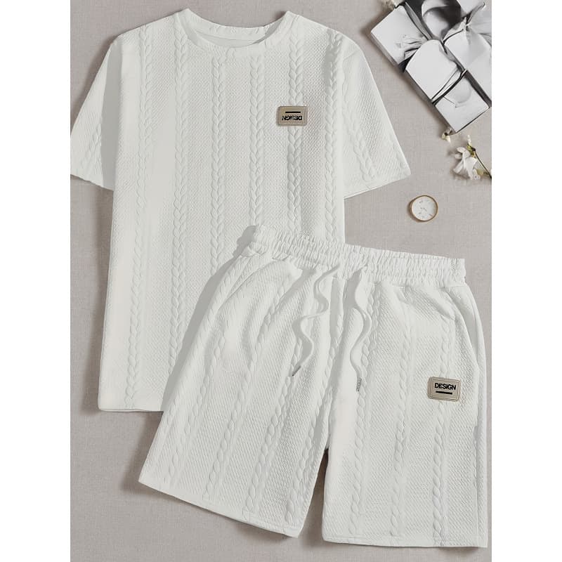 Men's Clothing Men's Wheat Ear Flower Pattern Comfortable 2 Piece Knitted Suit Shorts, Standard US Size With English Washing Mark