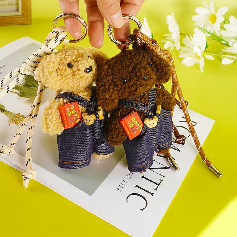 Bag Charm Cartoon Puppy Pendant Bag Pendant Little Red Book Cute Little Bear Curly Plush Doll Braided Rope Keychain Pendant