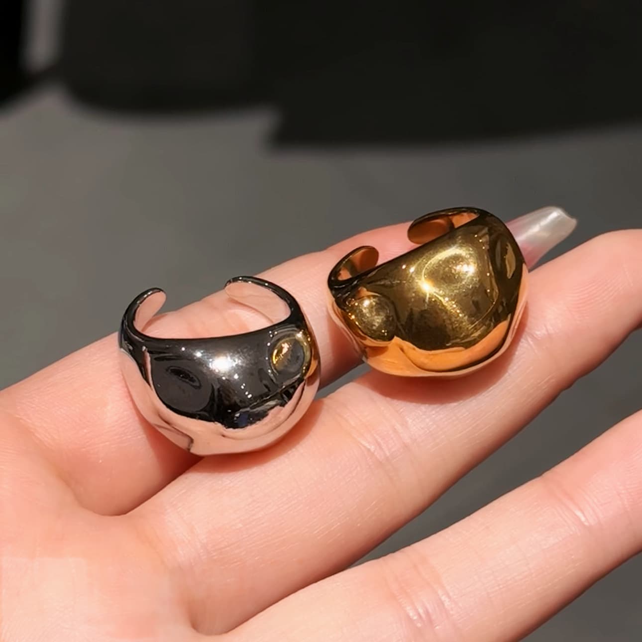 smooth hammer pattern ring female metal fashion advanced simple irregular index finger ring