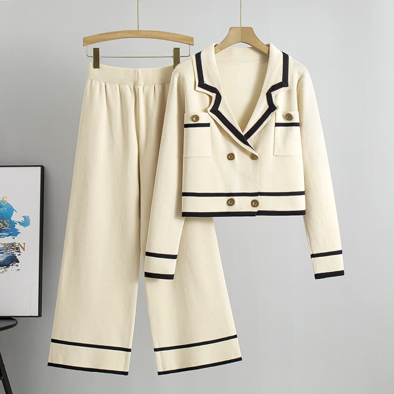 Women's Clothing elegant temperament lapel knitted cardigan suit