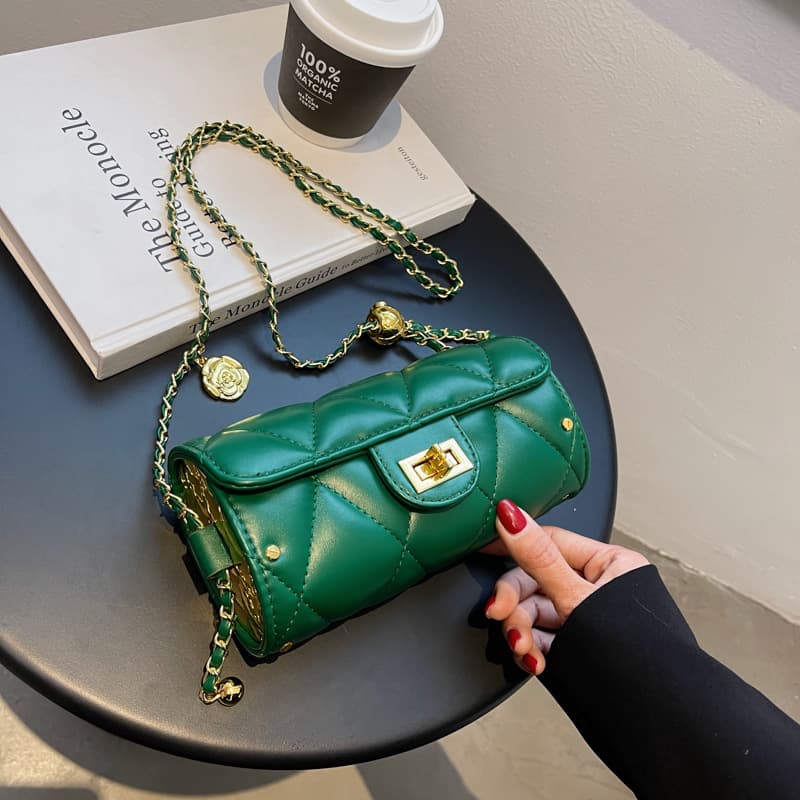 Babylon Fragrant Wind Lingge Chain Small Golden Ball Cylinder Simple Camellia Single Shoulder Crossbody Bag