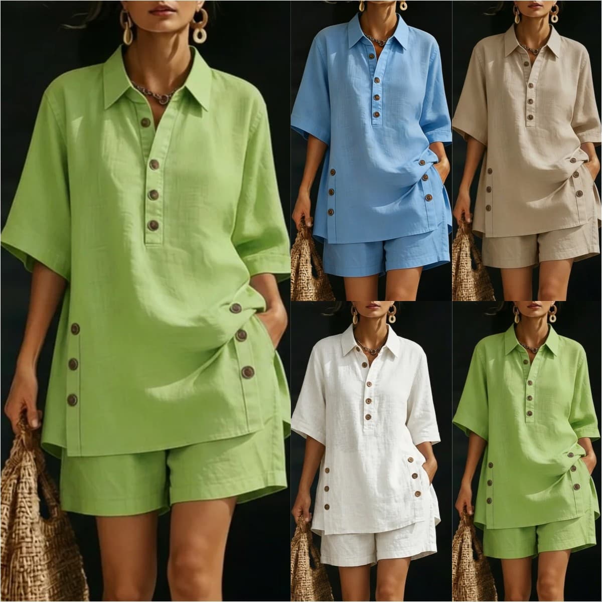 Women's Autumn Summer Short Sleeve Shirt And Loose Pants Two Piece Set Casual Comfortable Fashion Outfit