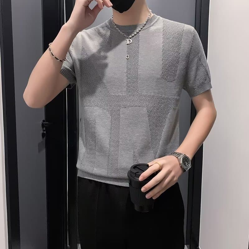 Men's Clothing Summer new short sleeved men's knitted T shirts fashionable youth slim fit half sleeved bottoming shirts personality tops