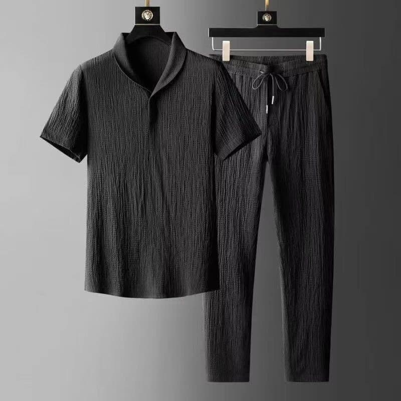 Men's Summer Sportswear Set – Trendy Short Sleeve T-Shirt & Jogger Pants 2-Piece Outfit (Black/White, M-5XL)