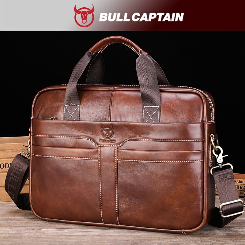 Leather goods men's leather briefcase business briefcase retro first layer cowhide crossbody laptop bag