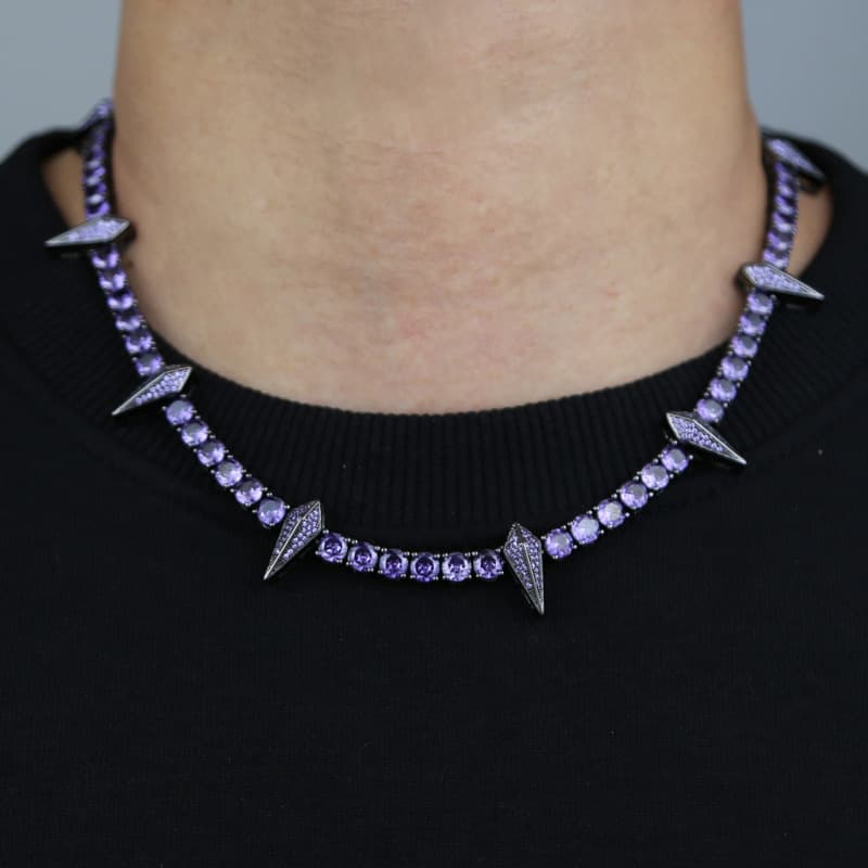 Hip Hop New 5mm Purple Zircon Inlaid Tennis Chain Black Panther Necklace Men's Necklace