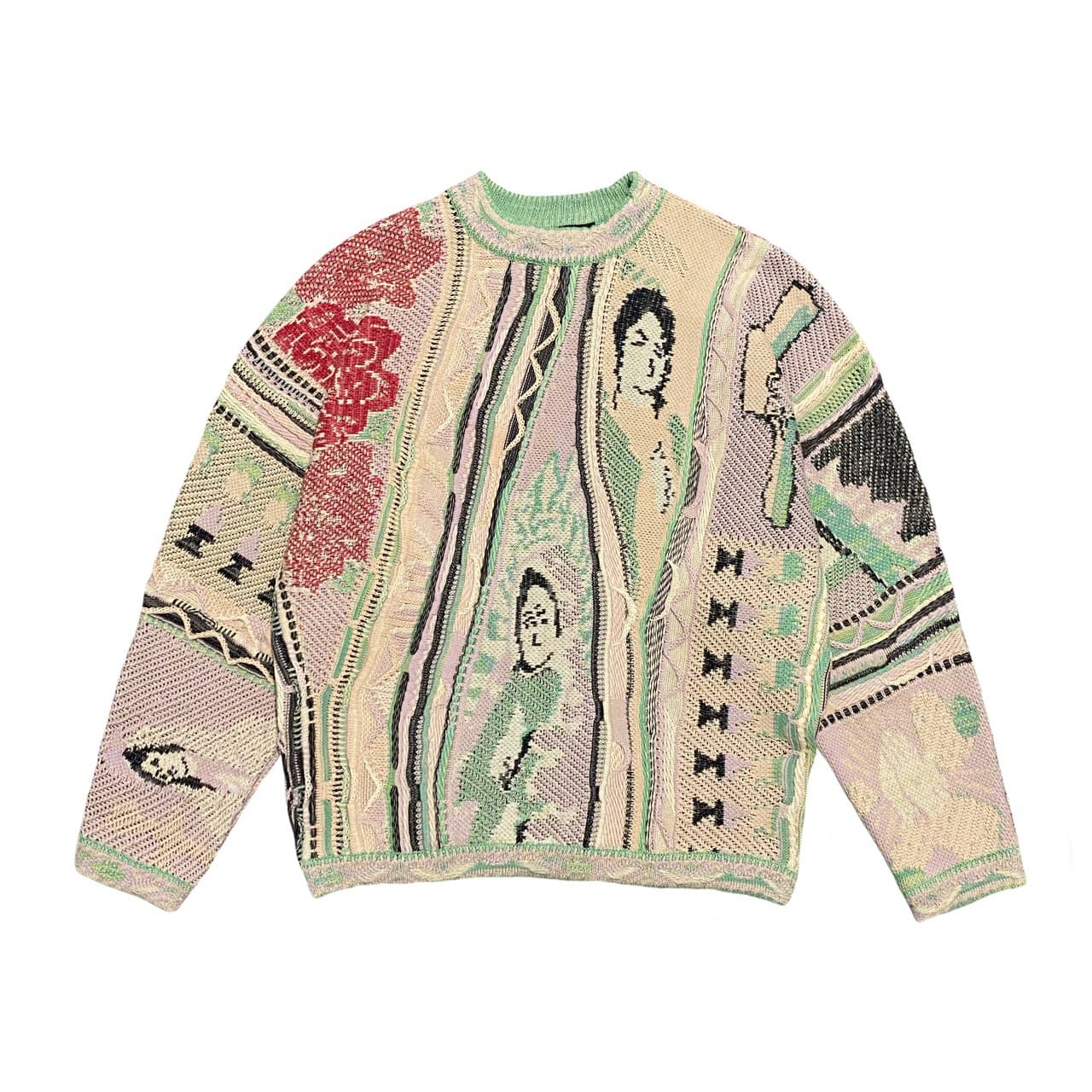 Pull col rond tricoté style ethnique vintage contrasté en jacquard, grande taille