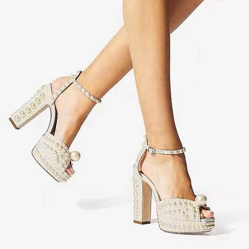 ACILICI2025 New Handmade Nail Bead Thick Heel Fih Mouth Andal For Women, High Heel, Waterproof Platform Women'