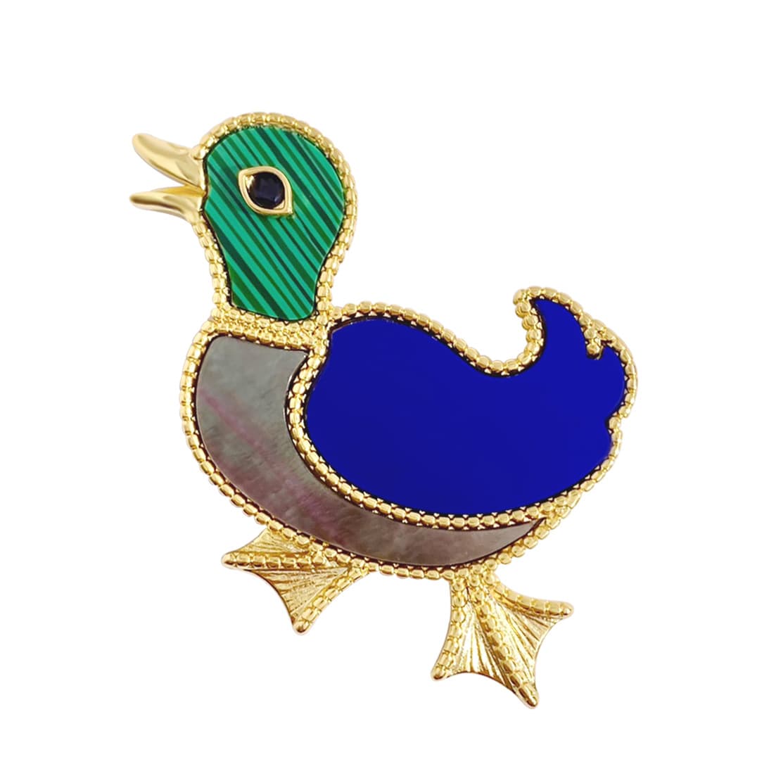 Creative cartoon small animal duck inlaid with mother seashell agate trendy women's anti glare brooch couple top