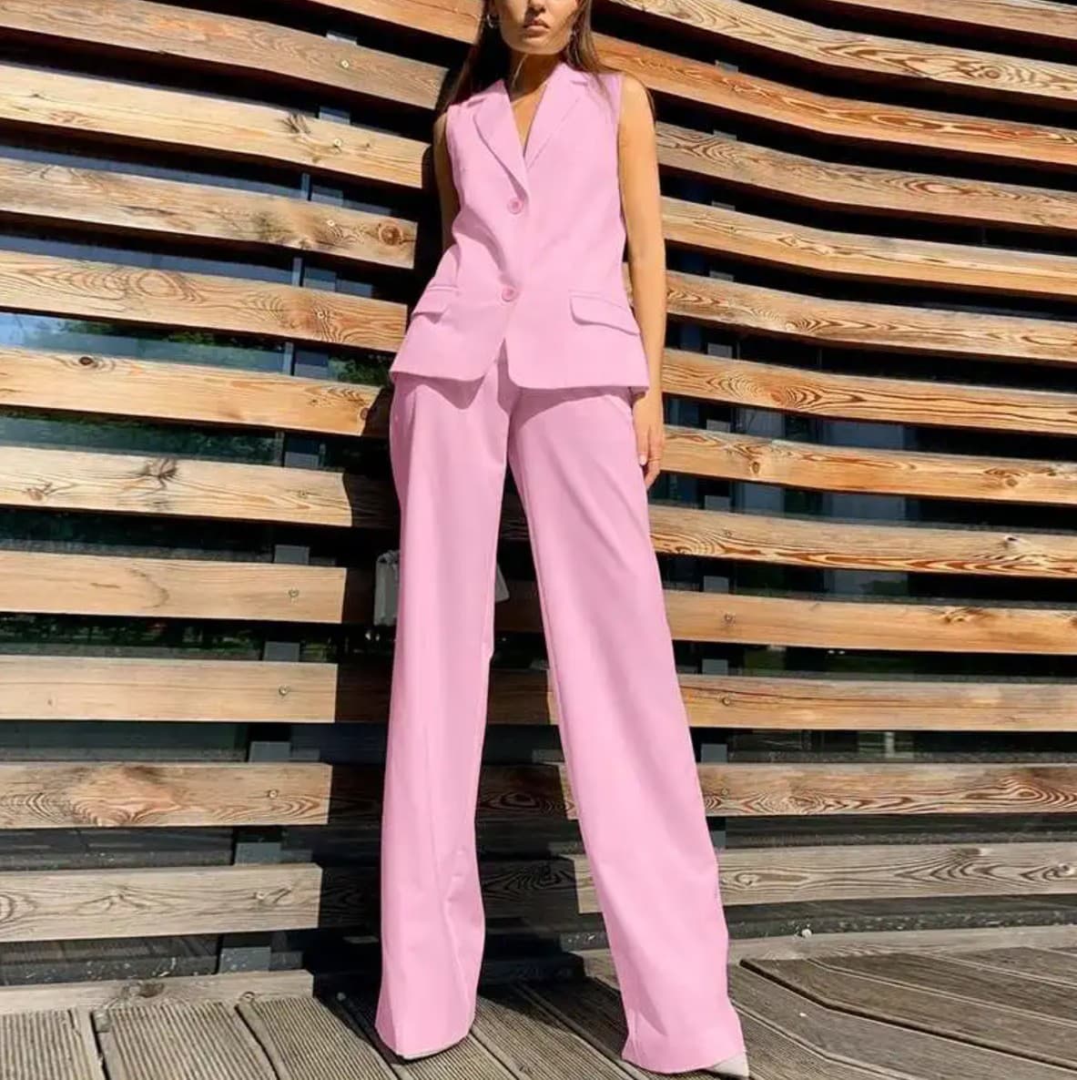Women's Clothing Fashion Suit Lapel Vest Vest Wide Leg Trousers Casual Suit