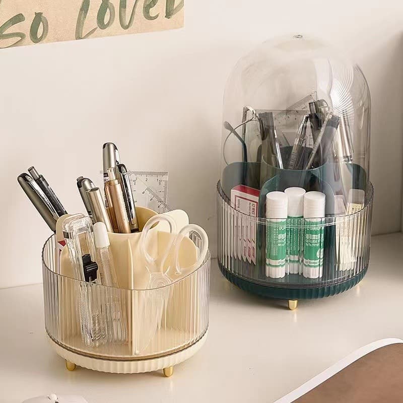 360° Rotating Makeup Brush Organizer – Multi-Compartment Cosmetic Storage Box For Brushes, Lipsticks, Eyeliners (Modern Minimalist Style)