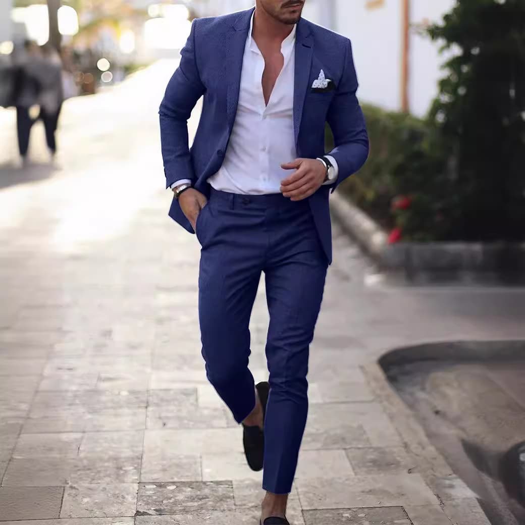 Men's Clothing Men's Suit Two Piece Suit One Button Linen Cotton Linen Solid Color Suit Men
