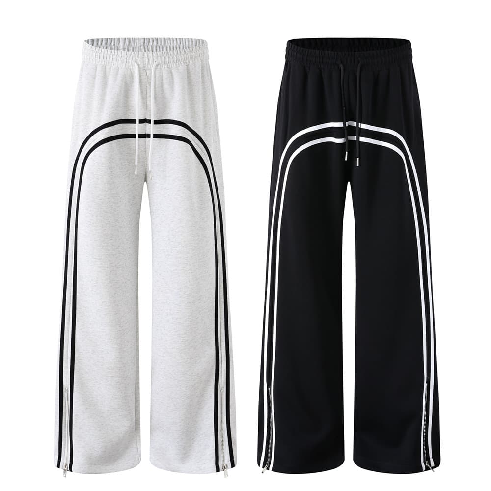 Pantalon décontracté à rayures et cordon de serrage pour homme - Coton doux et confortable, idéal au quotidien (noir/gris, S-XXL)